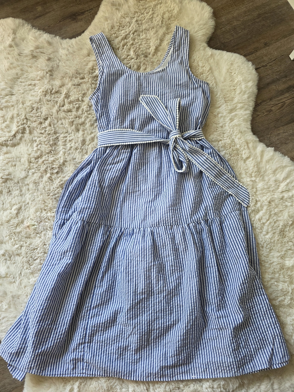 Kiel James Patrick Blue and White Striped Sundress with Waist Tie